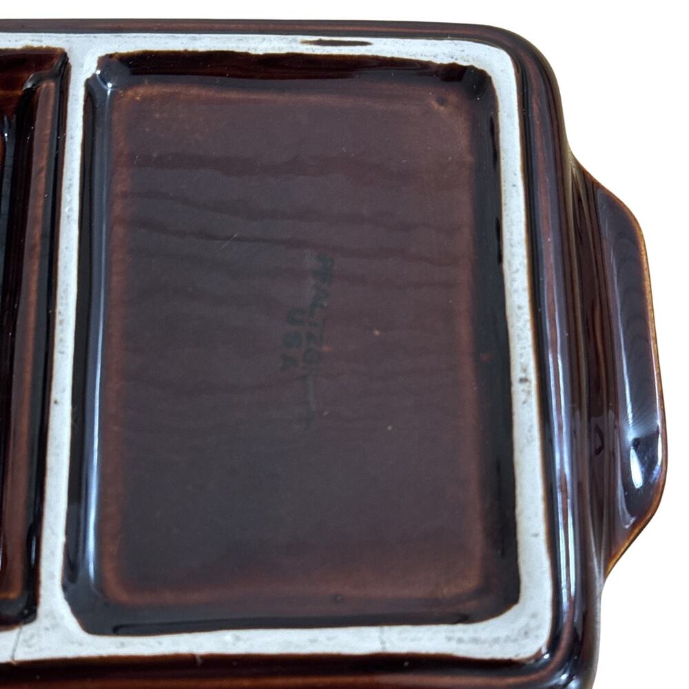 Vintage Pfaltzgraff Gourmet Brown Drip Divided Serving Tray - MCM USA 15x5.5 - Picture 5 of 6